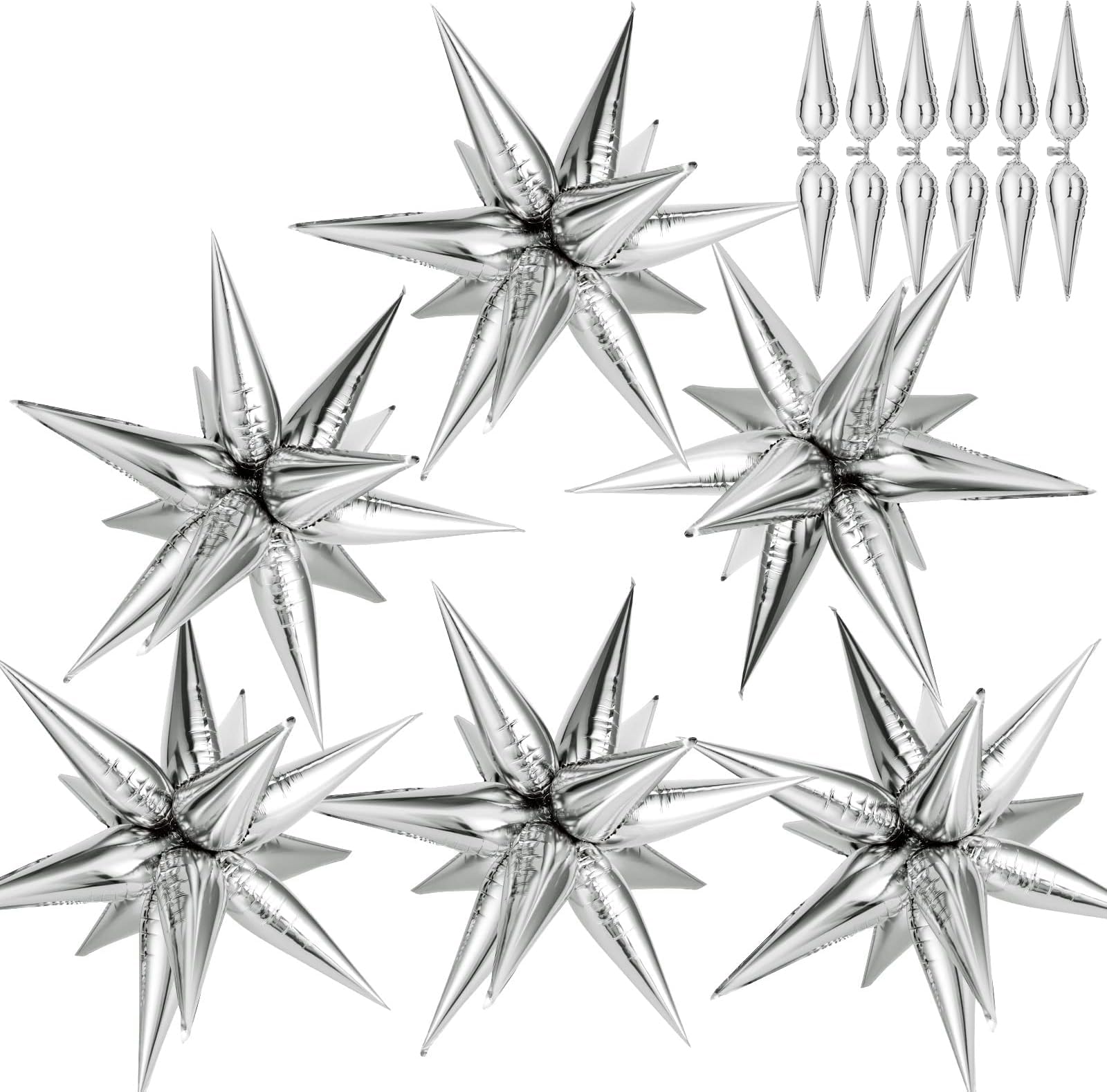 GCTWFYK silver star balloons explosion assembly creates a dramatic event backdrop
