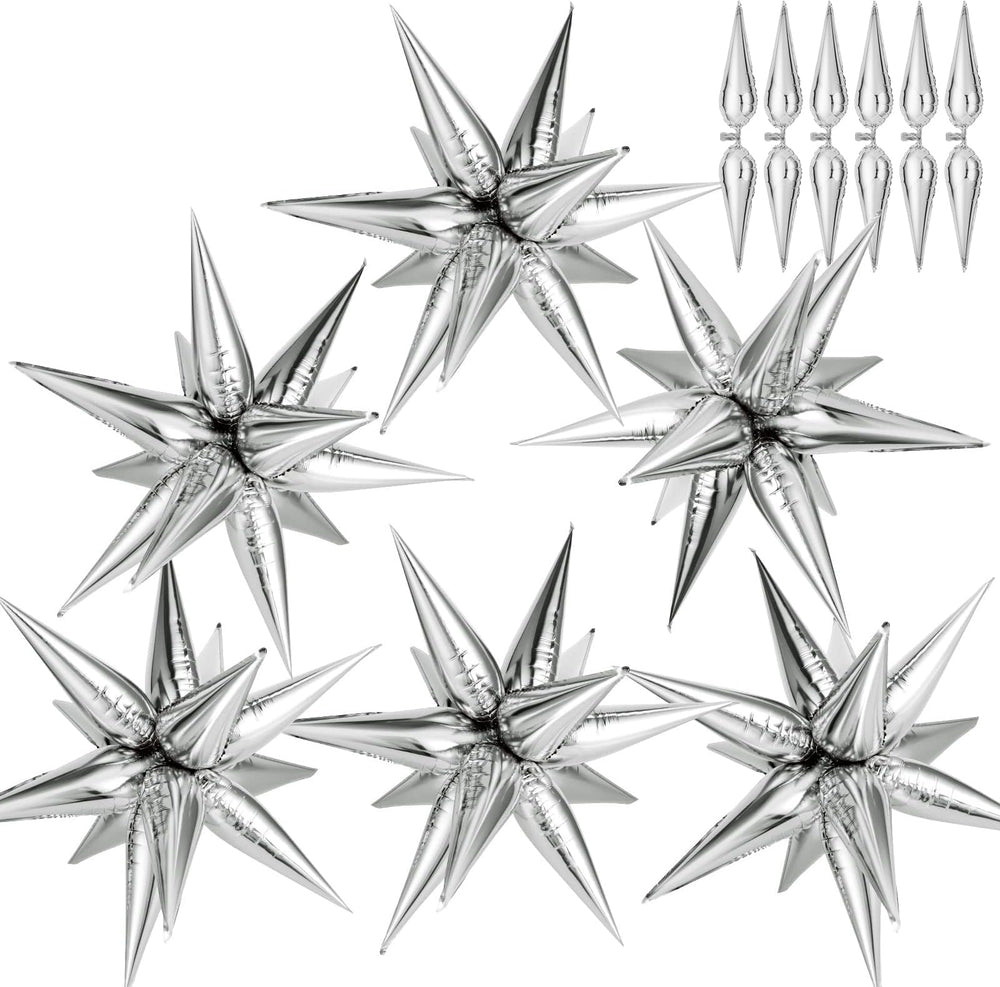 GCTWFYK silver star balloons explosion assembly creates a dramatic event backdrop