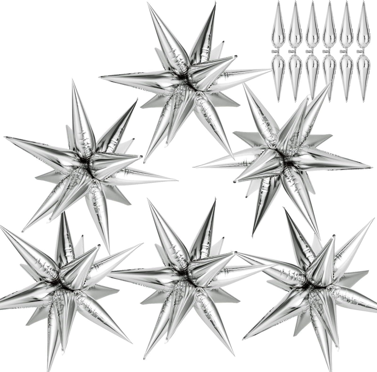 GCTWFYK silver star balloons explosion assembly creates a dramatic event backdrop