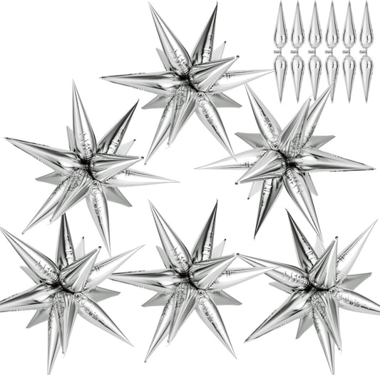 GCTWFYK silver star balloons explosion assembly creates a dramatic event backdrop