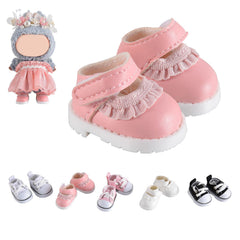 GDLSYLGHY Labubu doll shoes with pink laces; front view, stylish outfits.