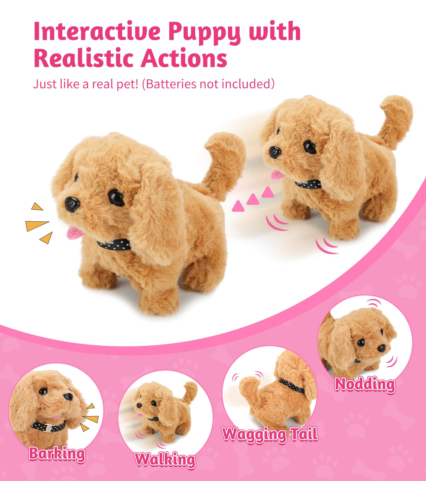 GDUNDUNL electronic interactive dog walks and barks for engaging pretend play.