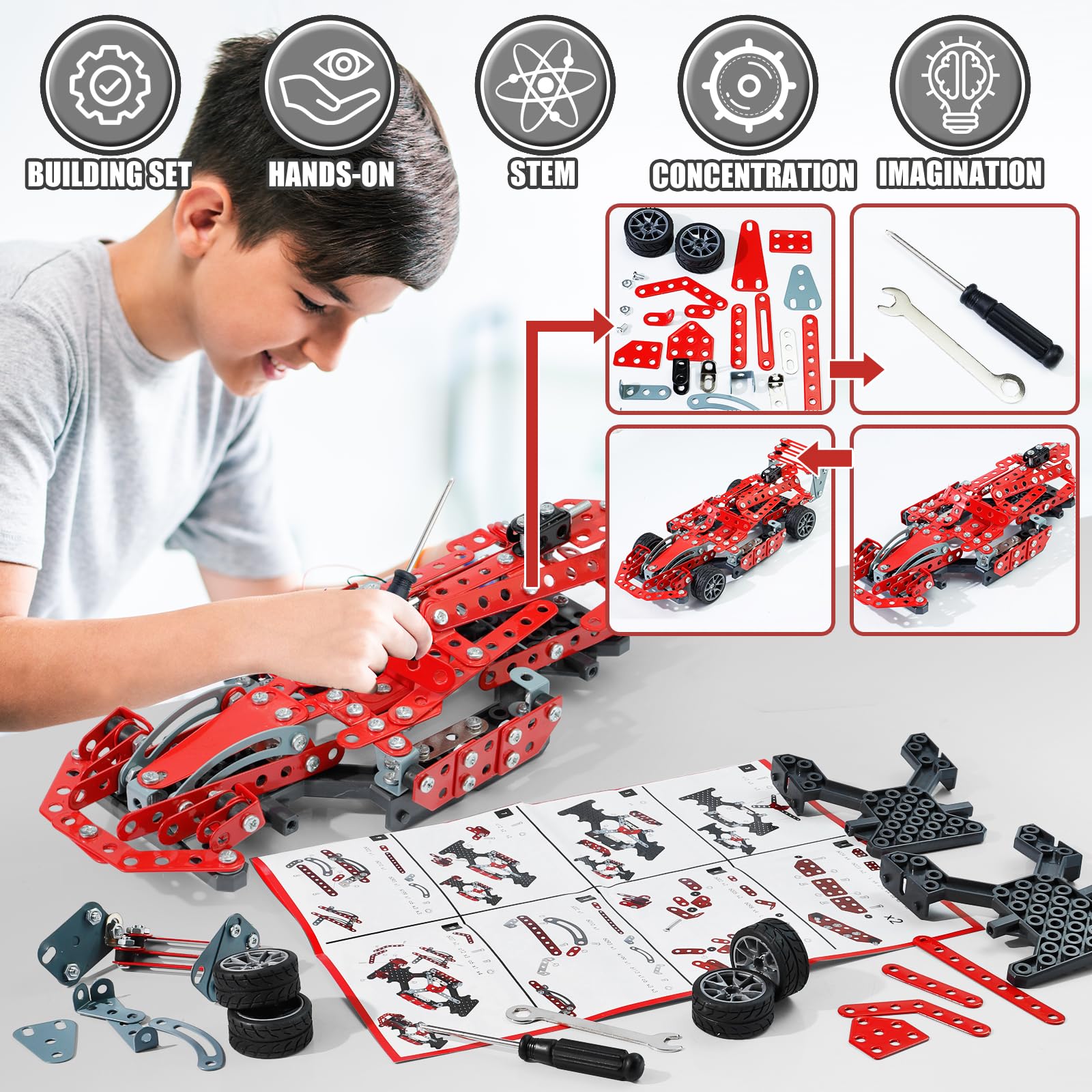 Geangvn metal model car kit modular chassis for hands-on learning.