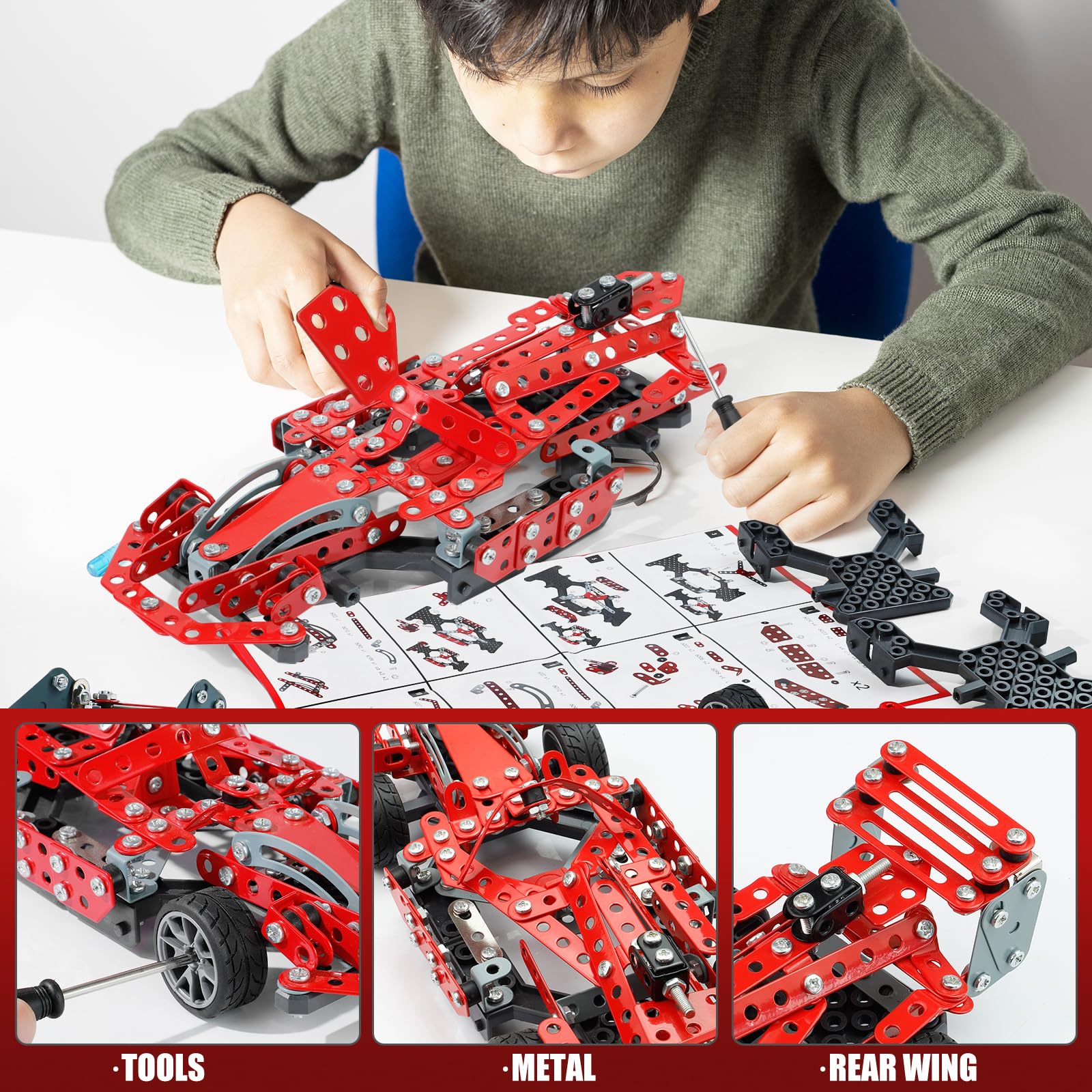 Geangvn metal model car kit rubber tires enhance realism and grip.