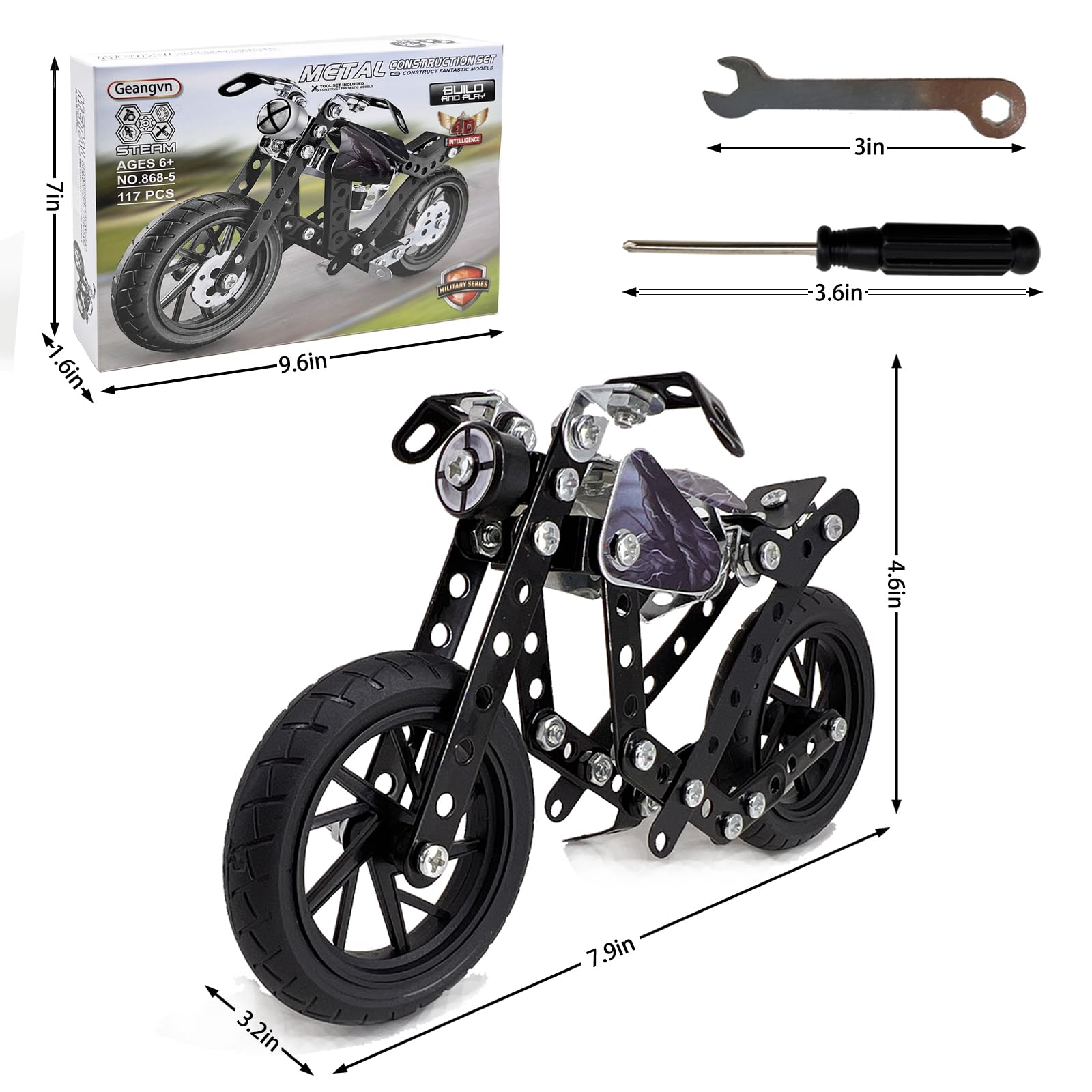 Geangvn tires, gas tank, and kickstand highlight durability and realism.