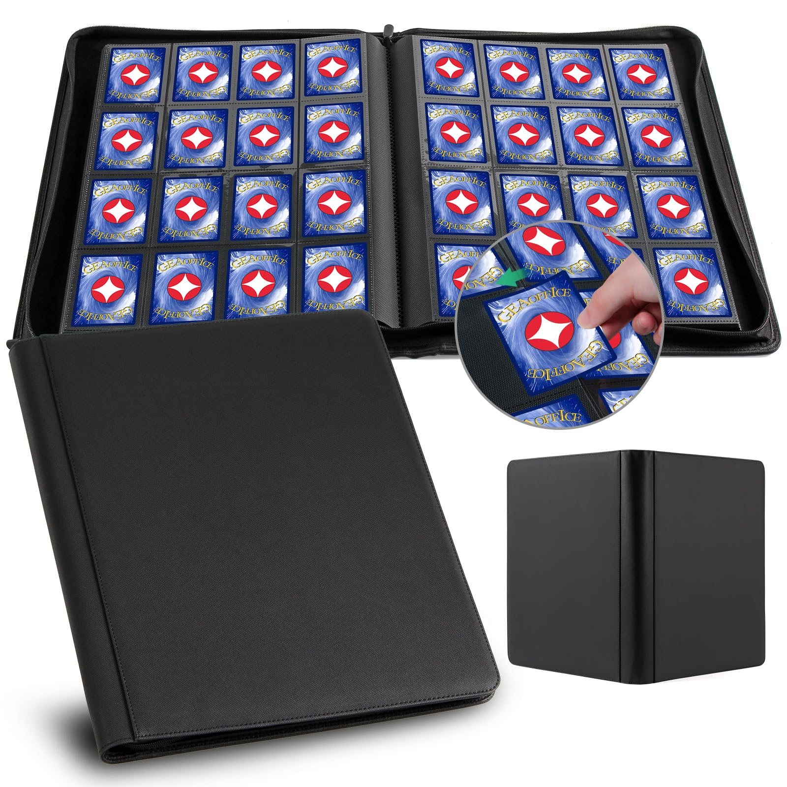 GEAoffice 16-pocket binder close-up showing premium PU leather protection for cards.