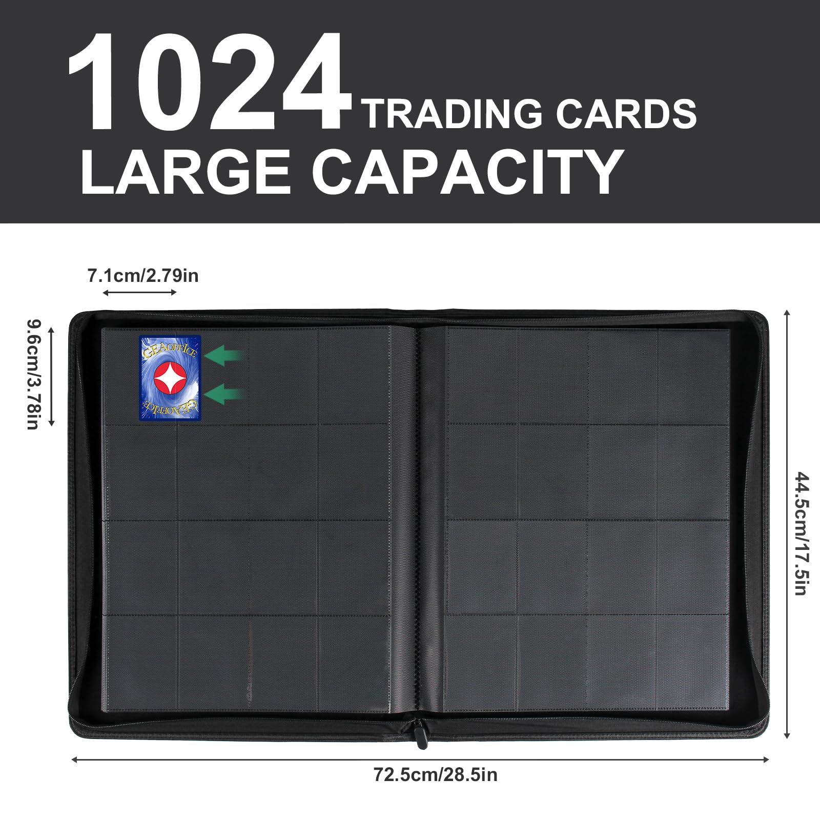 GEAoffice binder shows 32 double-sided pages and capacity for up to 1024 cards.