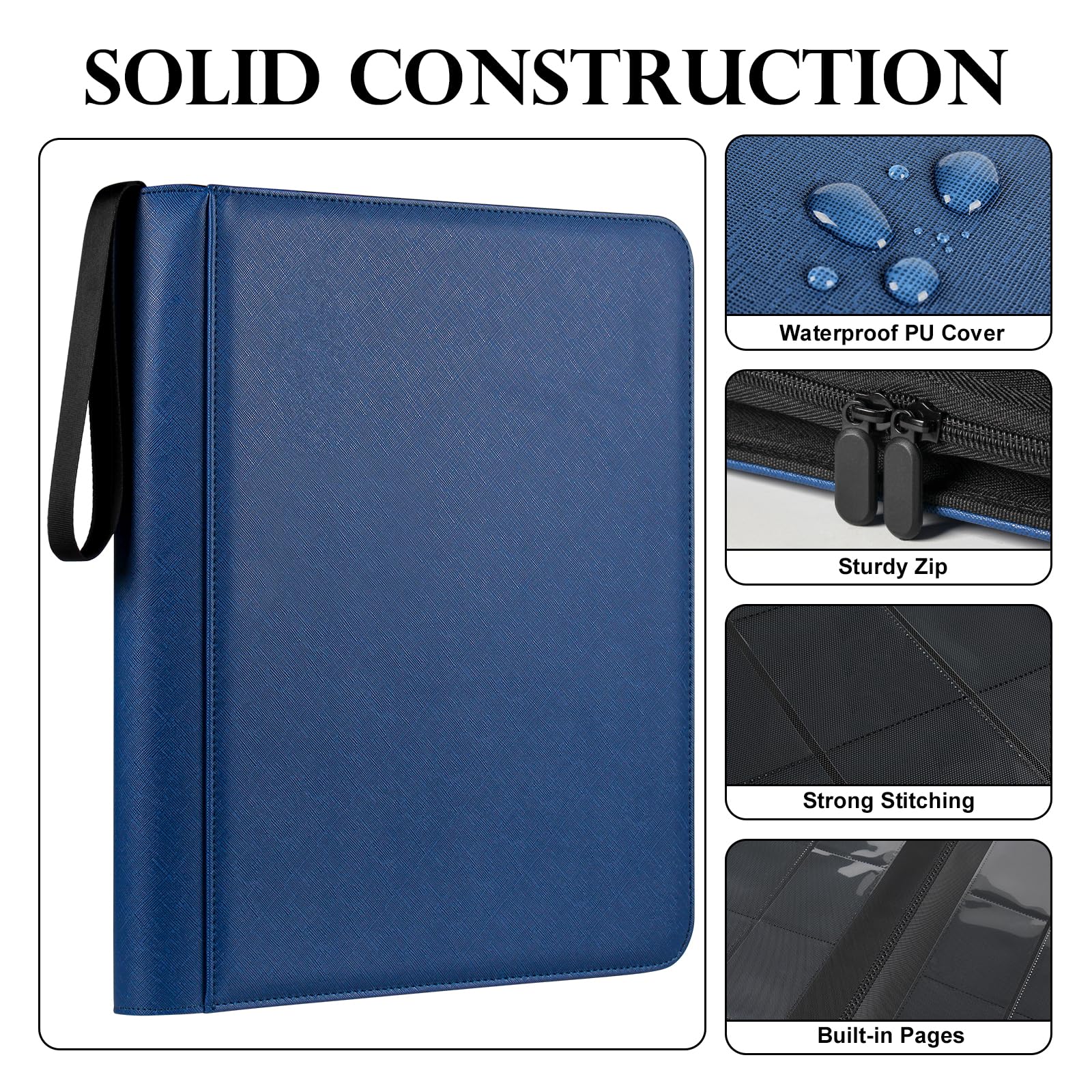 GEAoffice blue binder fits 3x4 rigid top loaders for organized card storage.