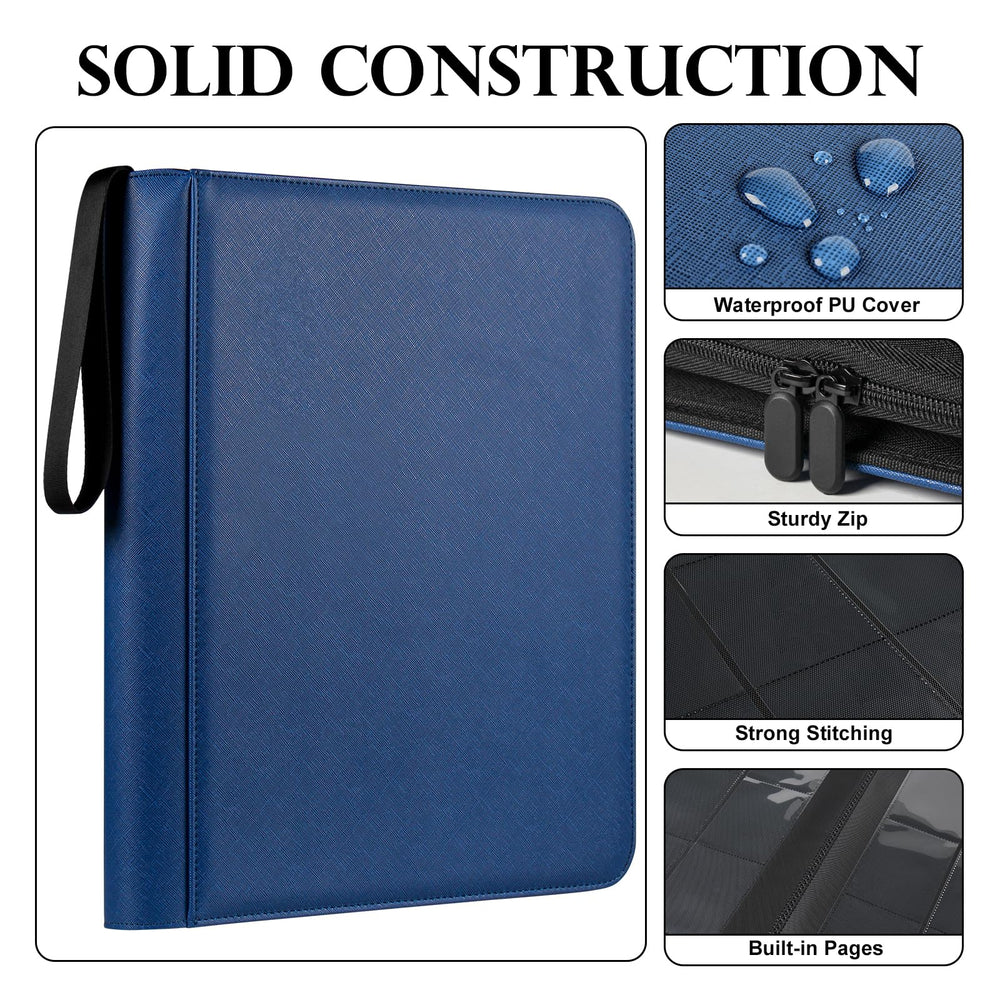GEAoffice blue binder fits 3x4 rigid top loaders for organized card storage.