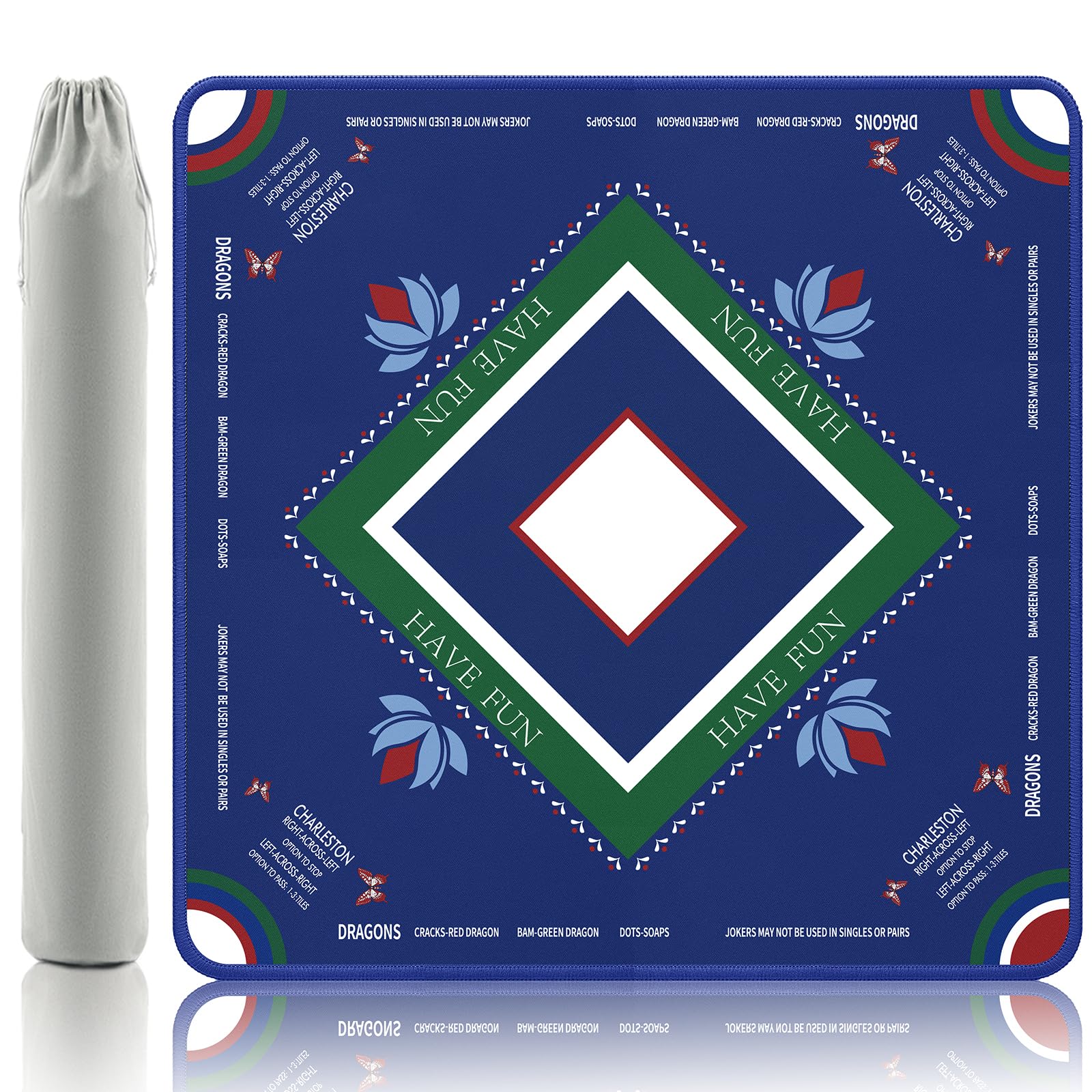 Gedgan Mahjong Mat with lotus and butterfly artwork enhances table aesthetics for game night
