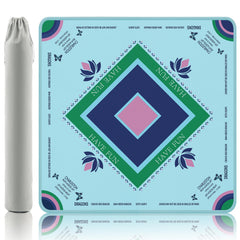 Gedgan Turquoise Mahjong Mat with lotus butterfly artwork for serene game nights.