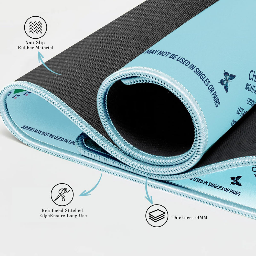 Gedgan turquoise mat highlights a spacious playing area for mahjong and card game nights.