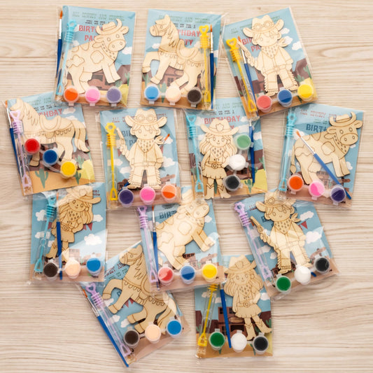 GEECOZYLIFE wooden western cowboy and cowgirl cutouts for kids’ crafts and party décor.