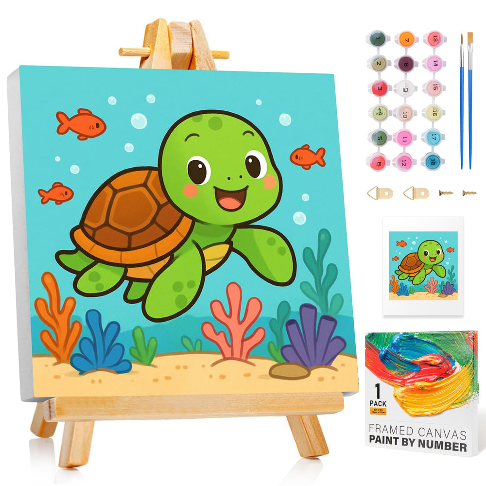 GEEHEIY sea turtle paint by numbers framed canvas ready to hang for kids