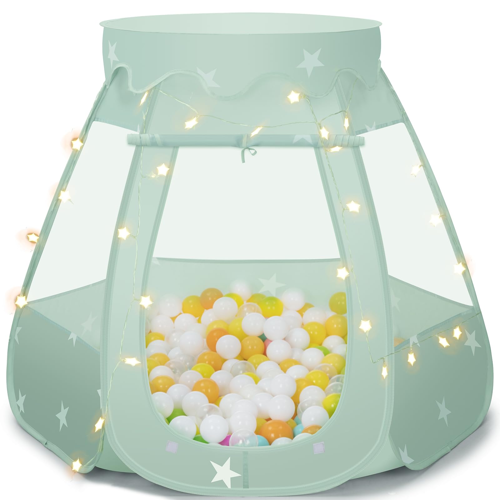 GeerWest ball pit tent with star lights for imaginative play and color learning.