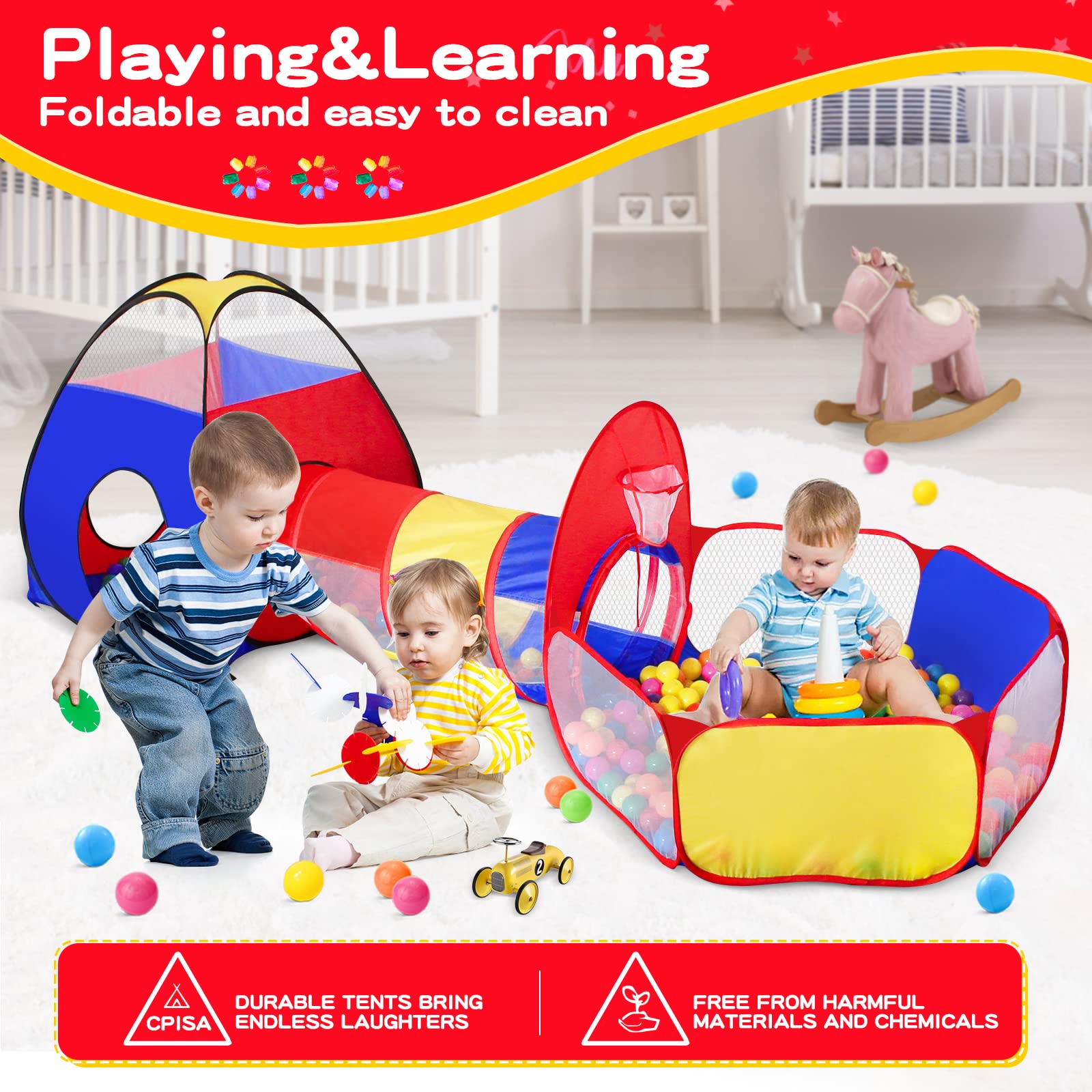 GeerWest ball pit with basket hoop encourages active play.