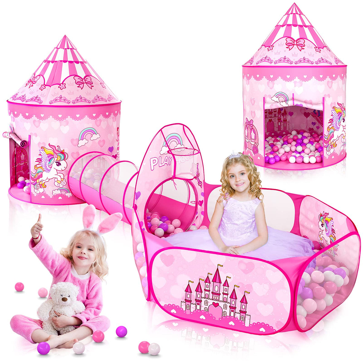 GeerWest Princess Tent with Ball Pit enables bright indoor imaginative play.