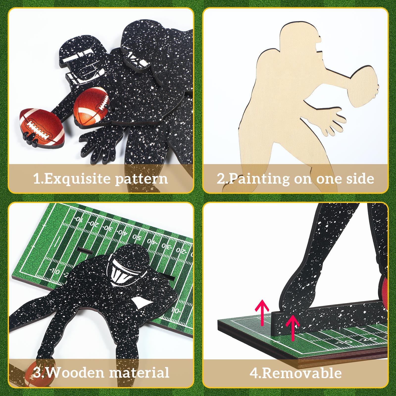 Geetery football player silhouette in action as table decor.