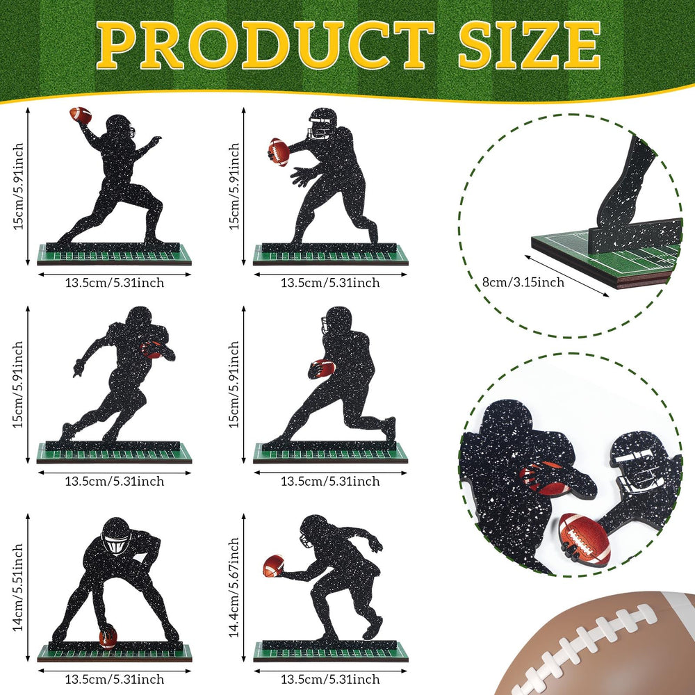 Geetery football table sign silhouette midfield pose for event centerpiece.