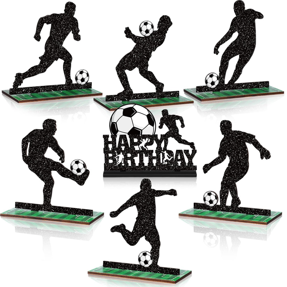 Geetery soccer silhouette centerpiece in stance 1 elevates football party decor.