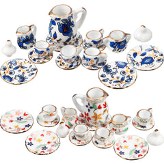 Geiserailie teapot set in porcelain with elegant blue pattern for dollhouse kitchens.