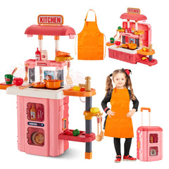 GEIYATOI 3-in-1 play kitchen side view for durable imaginative play.