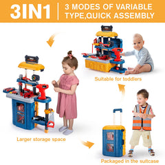 GEIYATOI kids tool set in suitcase enables portable, organized pretend play