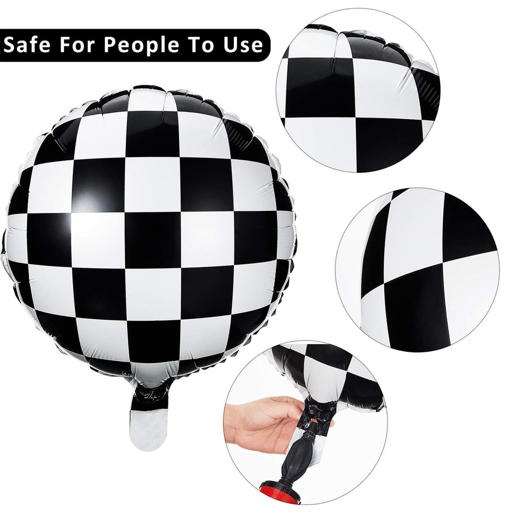 Gejoy black and white checkered balloon adds classic race atmosphere.