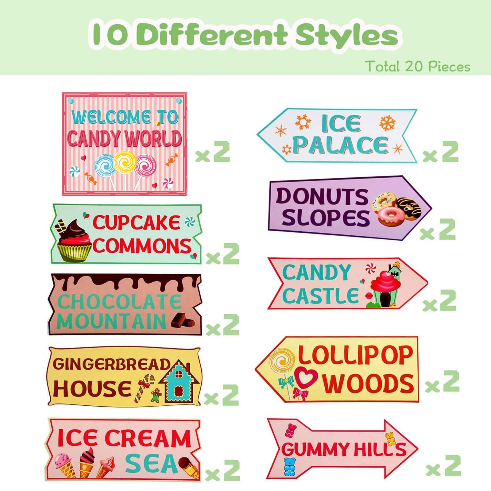 Gejoy card stock signs with brown accents add durable candy decor.