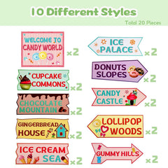 Gejoy card stock signs with brown accents add durable candy decor.