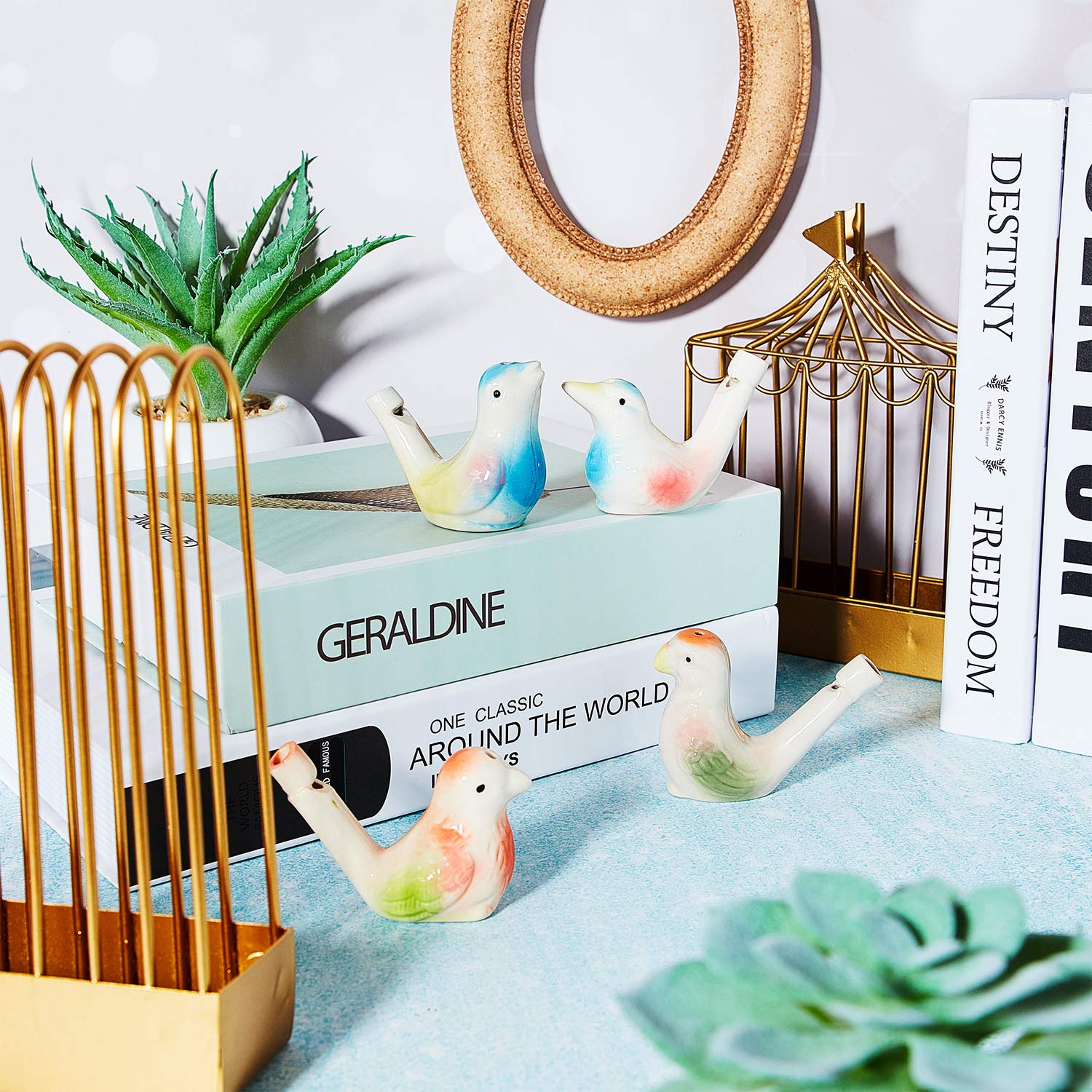 Gejoy ceramic whistles arranged for display and imaginative play
