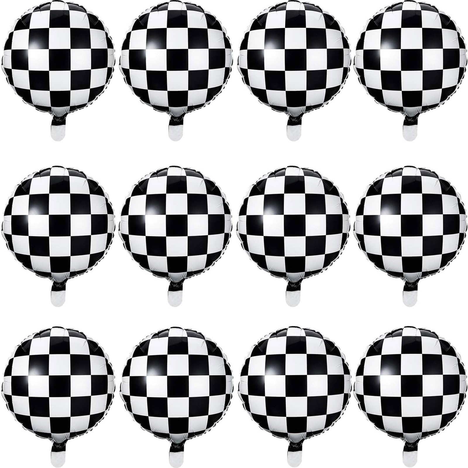 Gejoy checkerboard balloon 18-inch close-up shows glossy racing vibe.