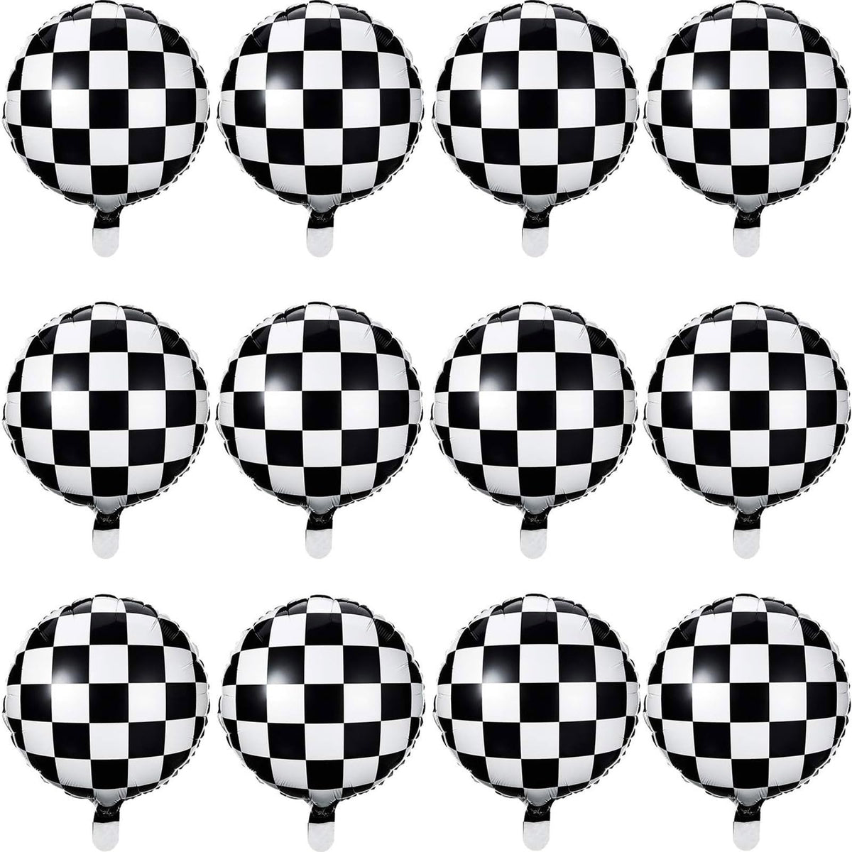 Gejoy checkerboard balloon 18-inch close-up shows glossy racing vibe.
