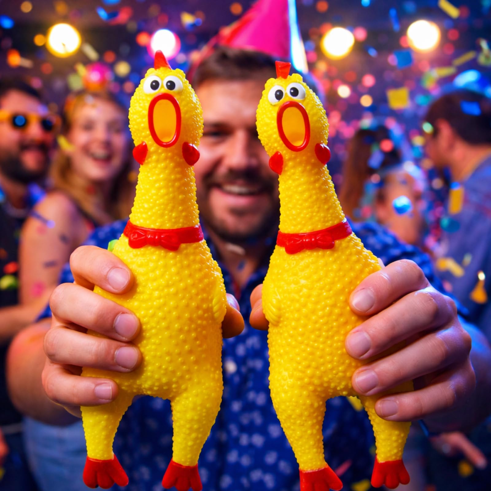 Gejoy durable rubber chicken squeaker designed for long-lasting playful sounds.