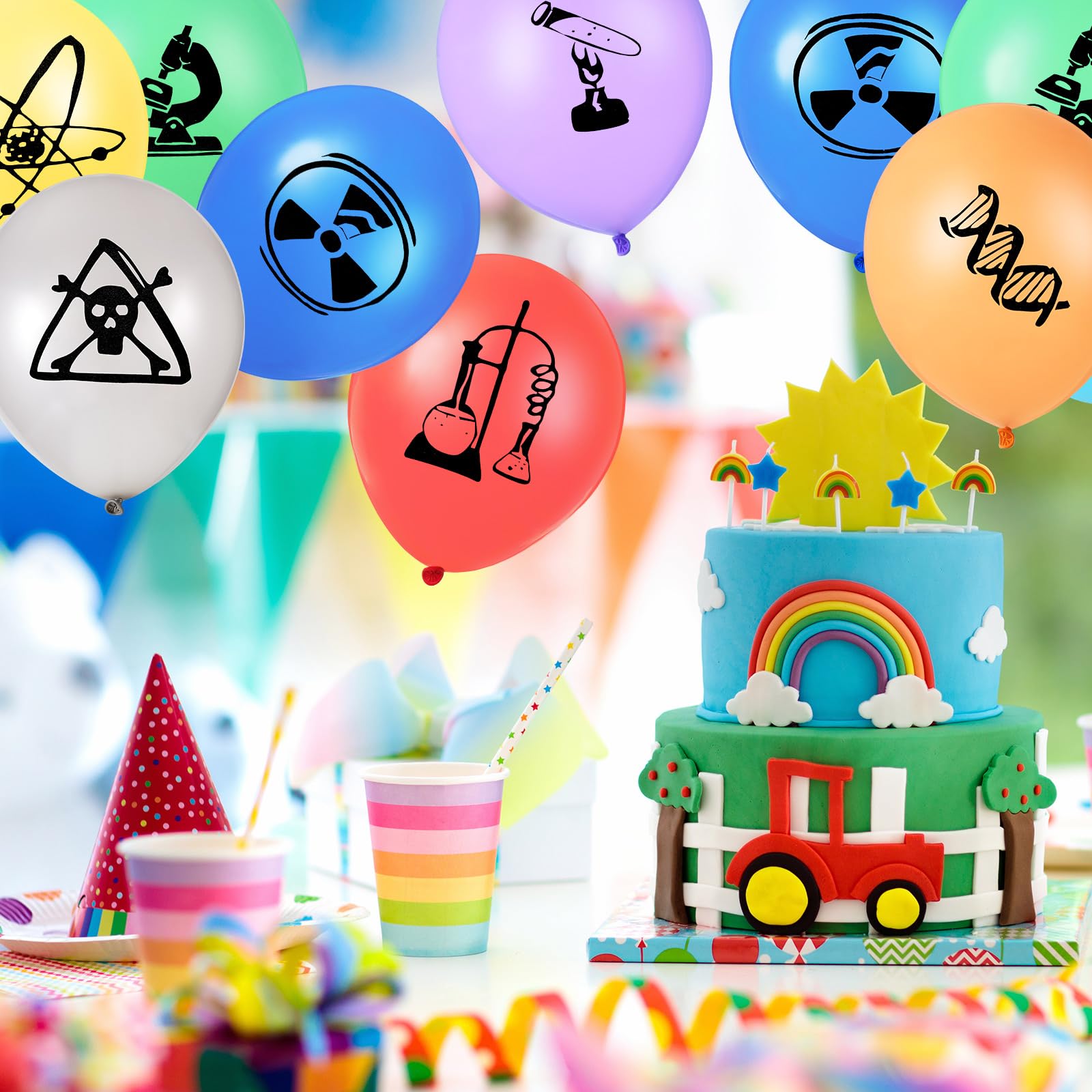 Gejoy lab-themed balloons enhance science-themed parties and photo backdrops.