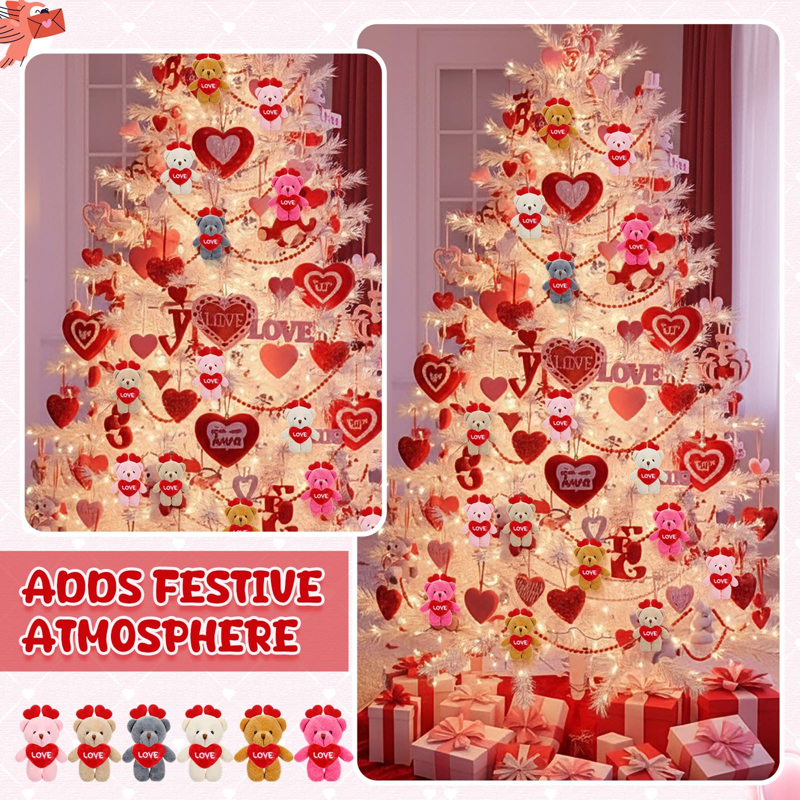 Gejoy love-heart plush bear backpack clip for cute daily decorations