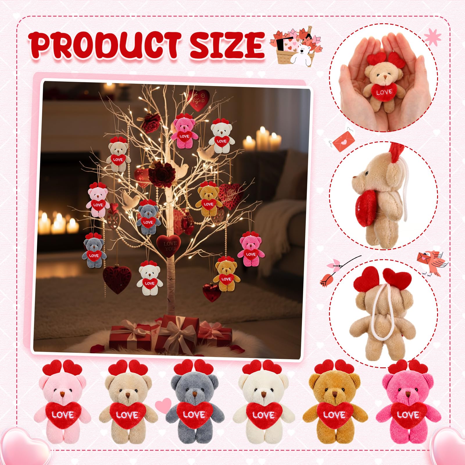 Gejoy heart-themed valentines bear 24-pack for gifting and events