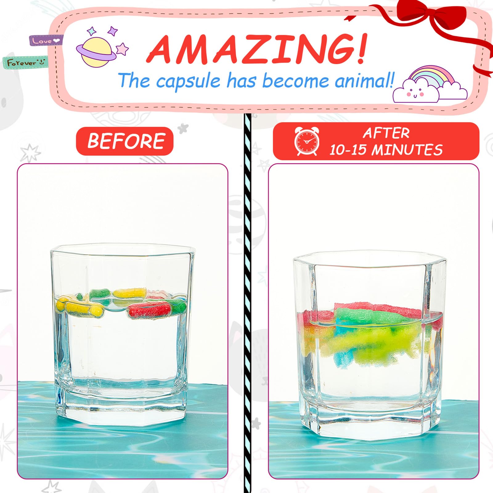 Gejoy water capsules expand into dinosaur figures, turning bath time into a science surprise.
