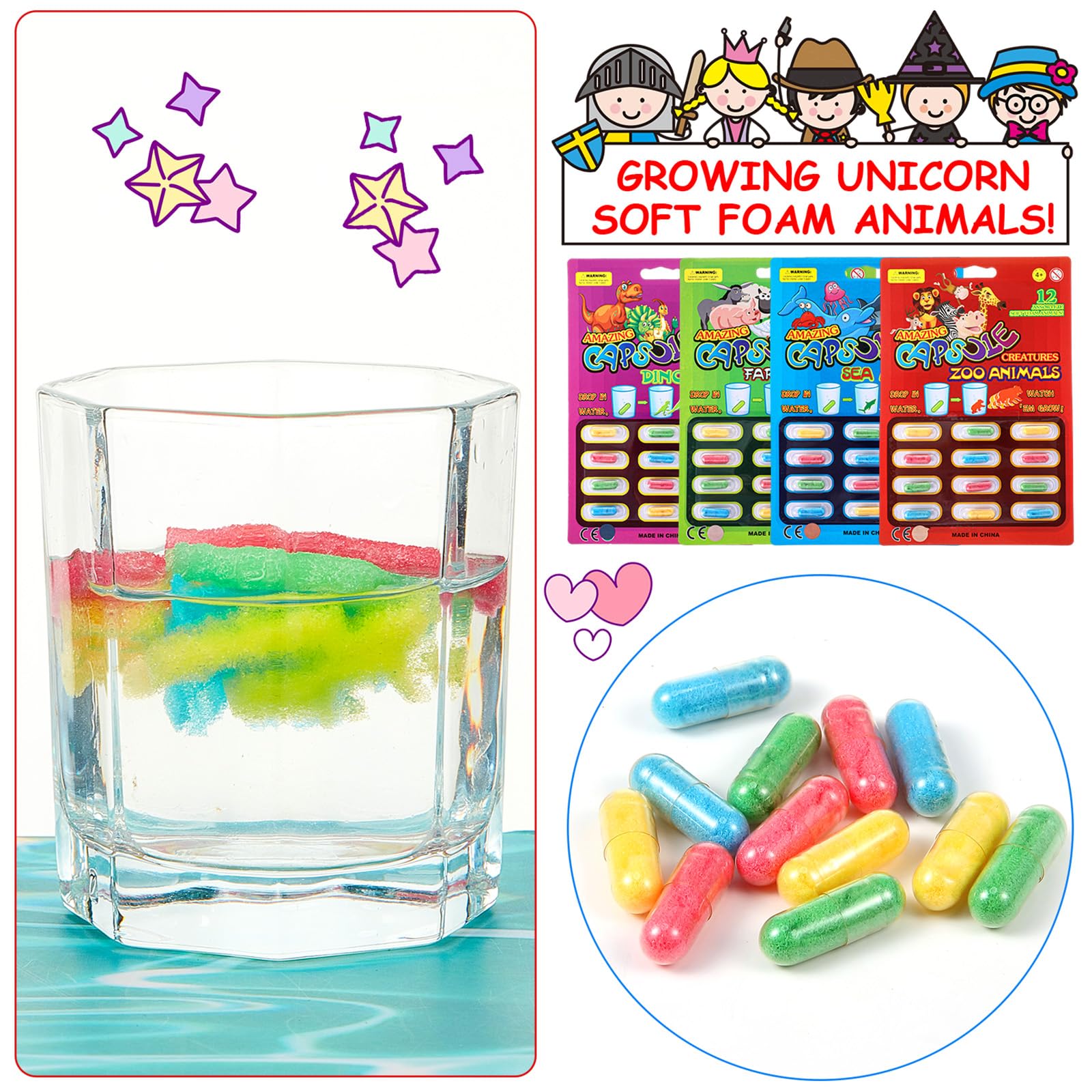 Gejoy water capsules grow sea creature foam figures for tactile bath play.