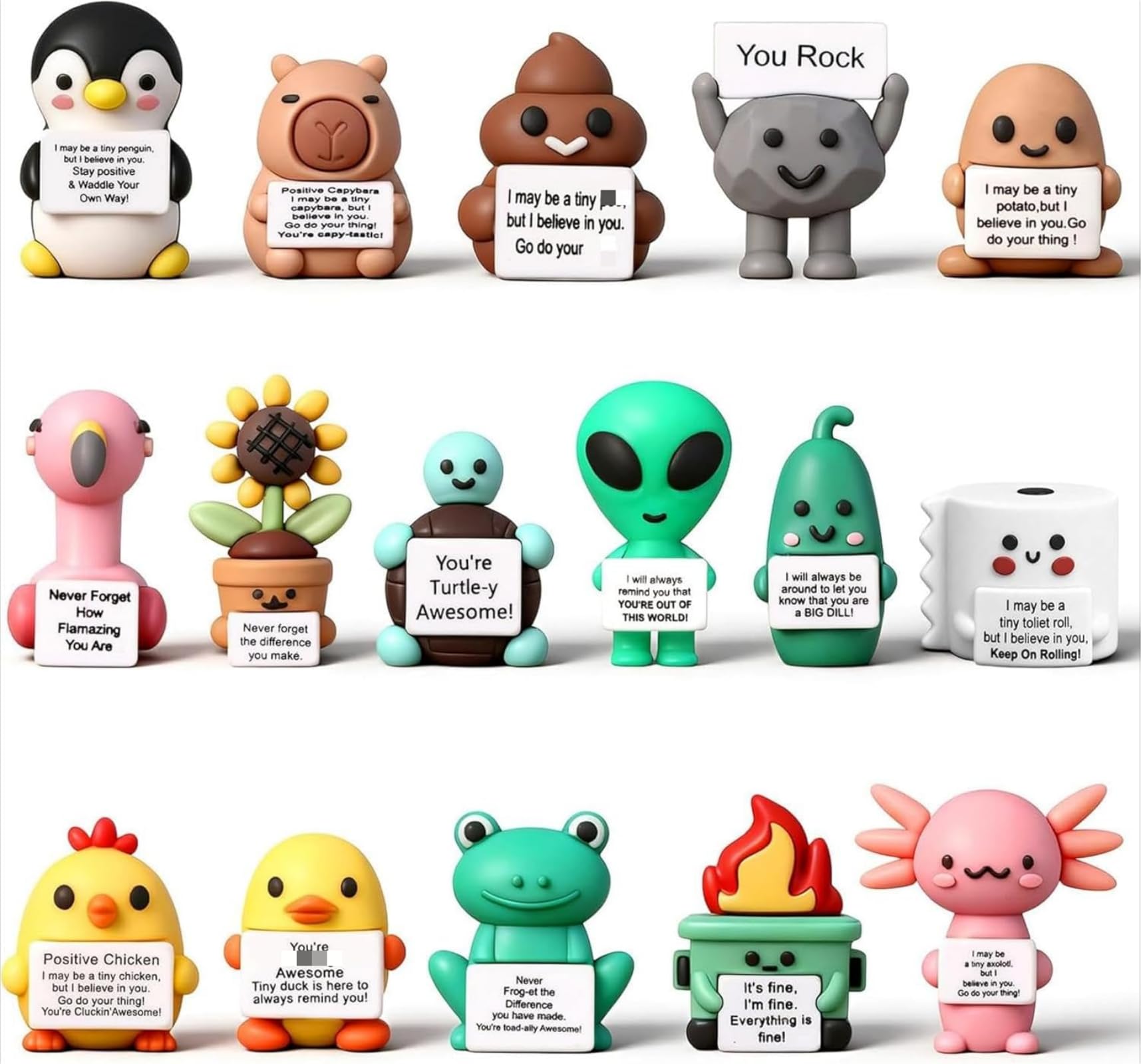Gejoy you rock figures set on desk with motivational messages for morale