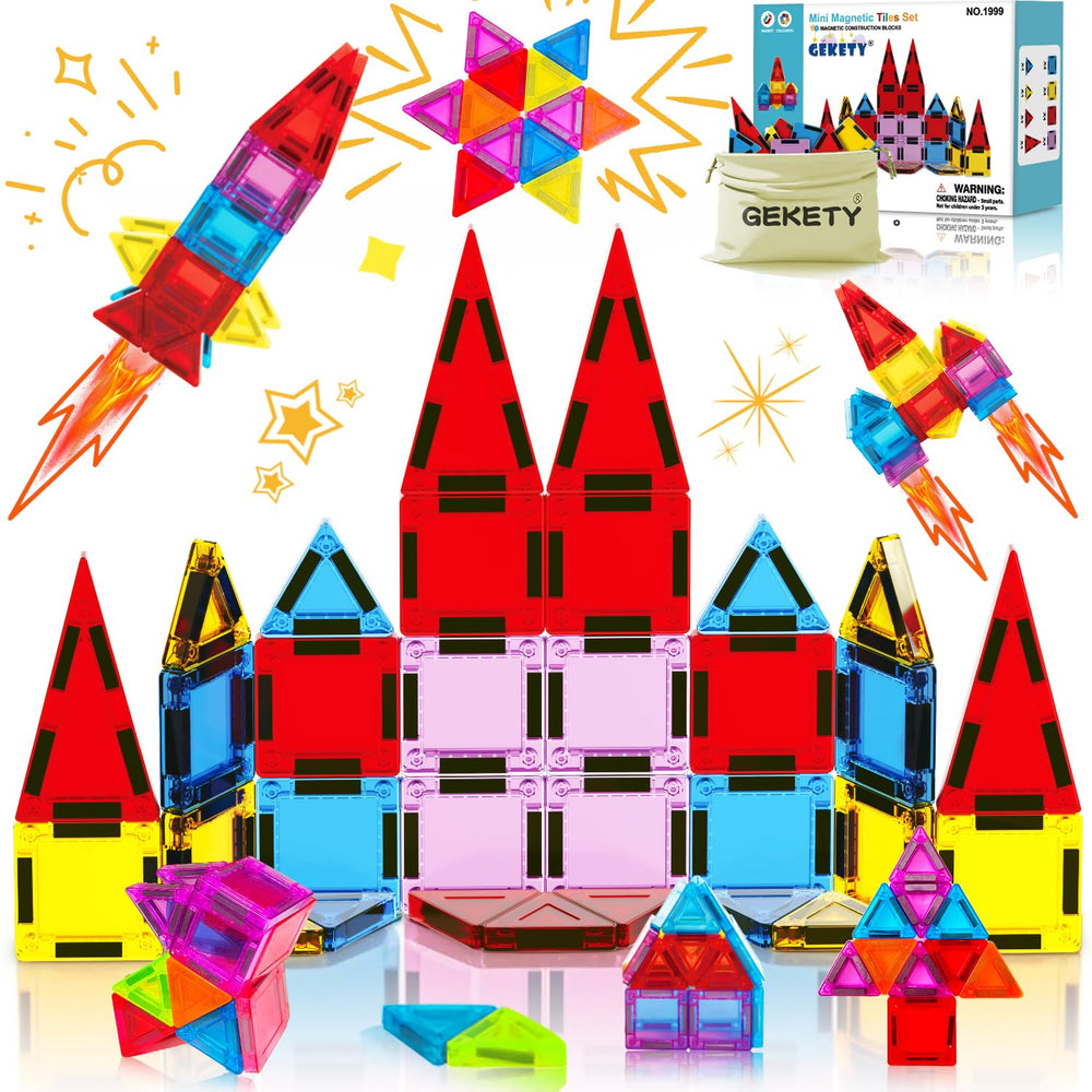 GEKETY mini magnetic tiles travel kit for kids, inspires on-the-go creativity.