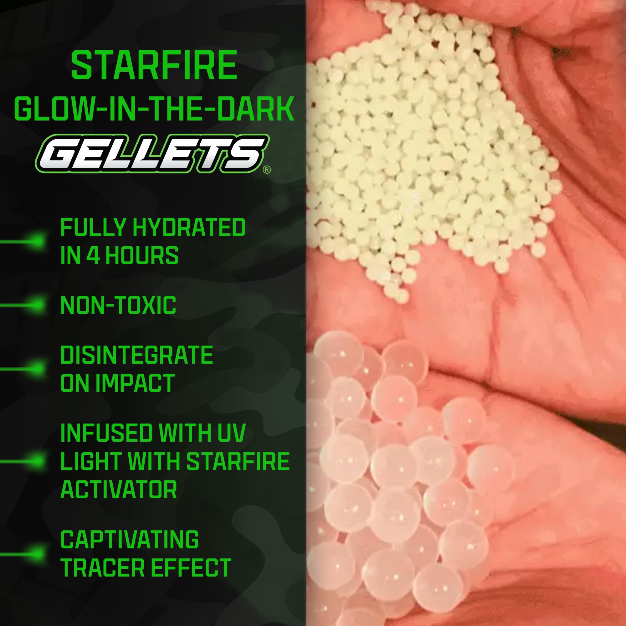 Gel Blaster Starfire XL glow gellets glow under UV for night play