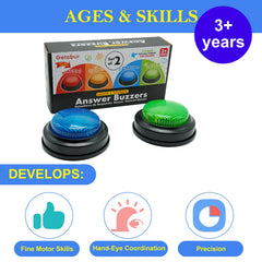 Gelabur buzzers are powered by two AA batteries for reliable use.
