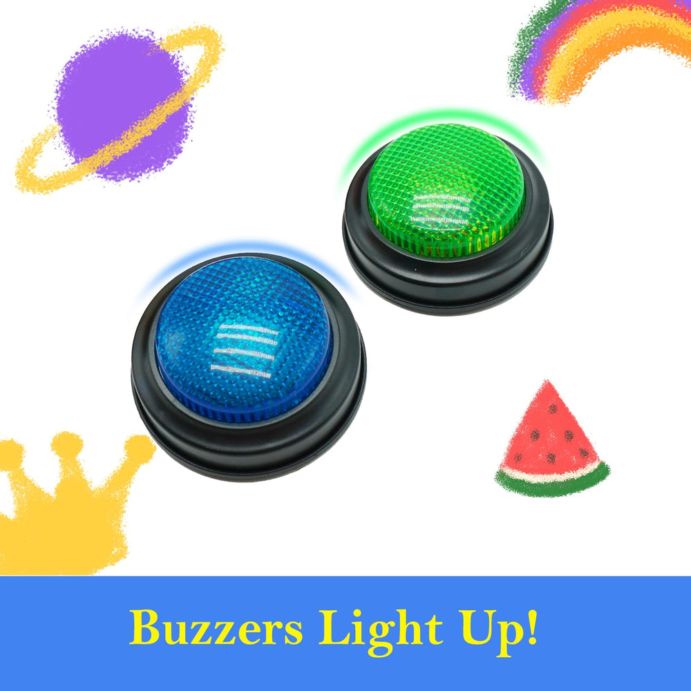 Gelabur two-sound buzzers provide clear feedback in play.