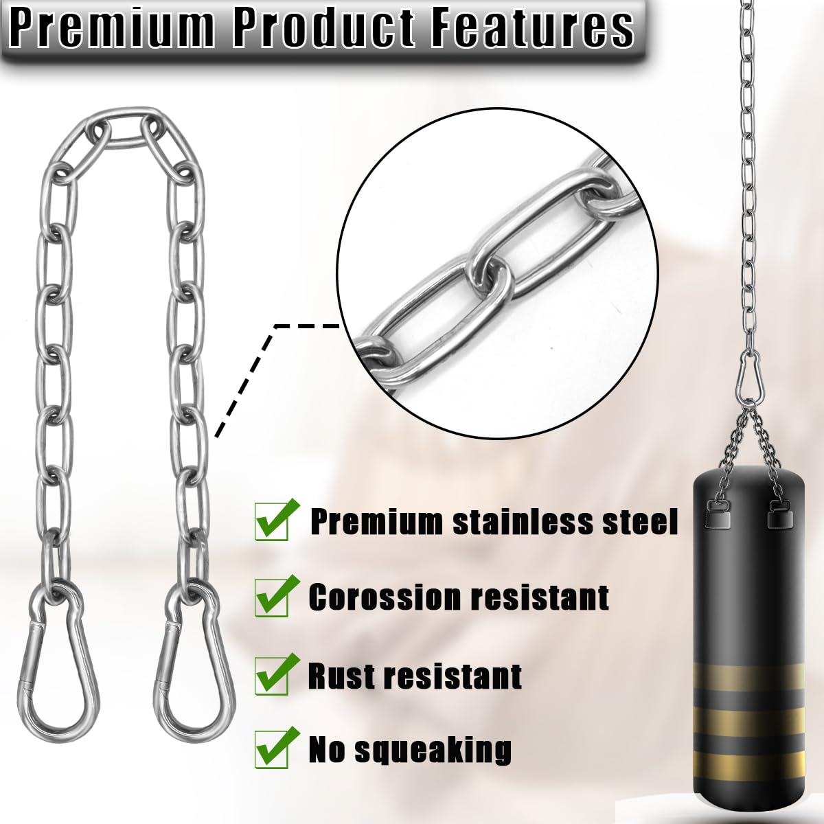 Gelury 660lb capacity chain ensures strong support for heavy setups.