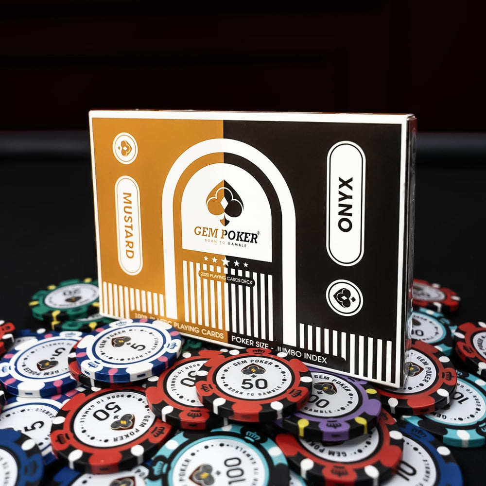 GEM POKER casino-standard size cards improve visibility and dealing.