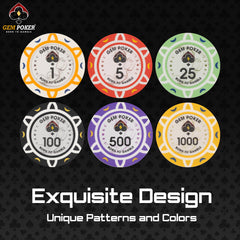 GEM POKER Luna intricately designed chip pattern and color.