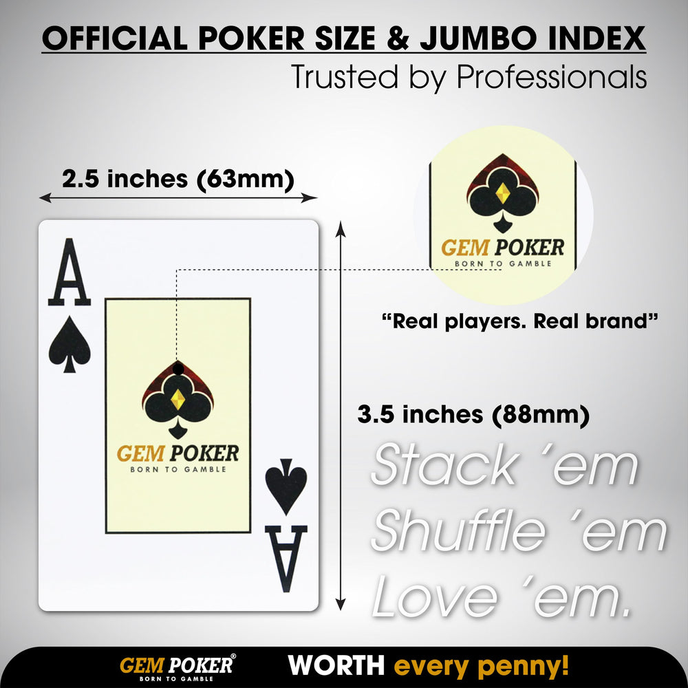 GEM POKER PVC texture close-up highlights flexible, shuffle-friendly surface.