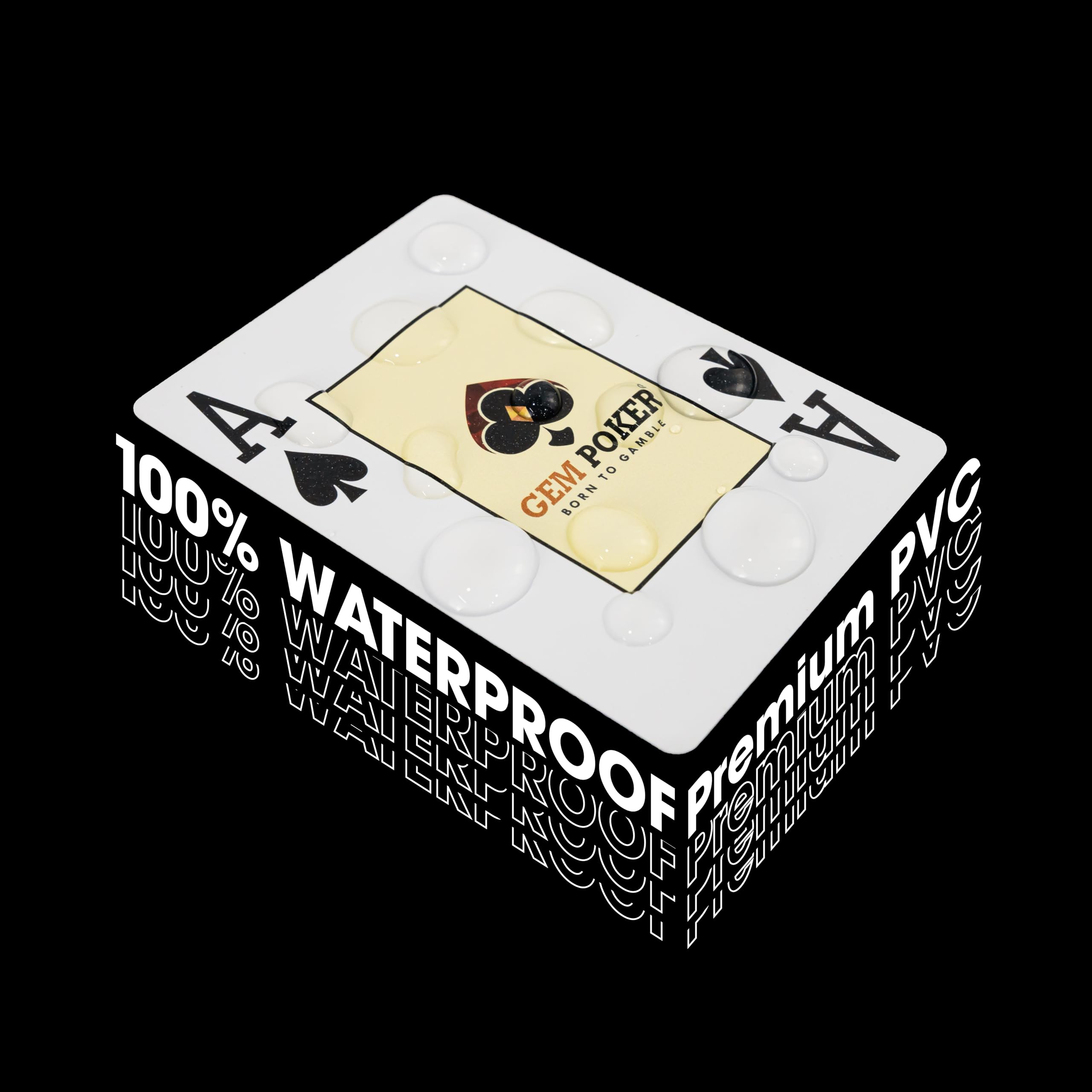GEM POKER waterproof PVC cards spread for quick wipe-down after play.