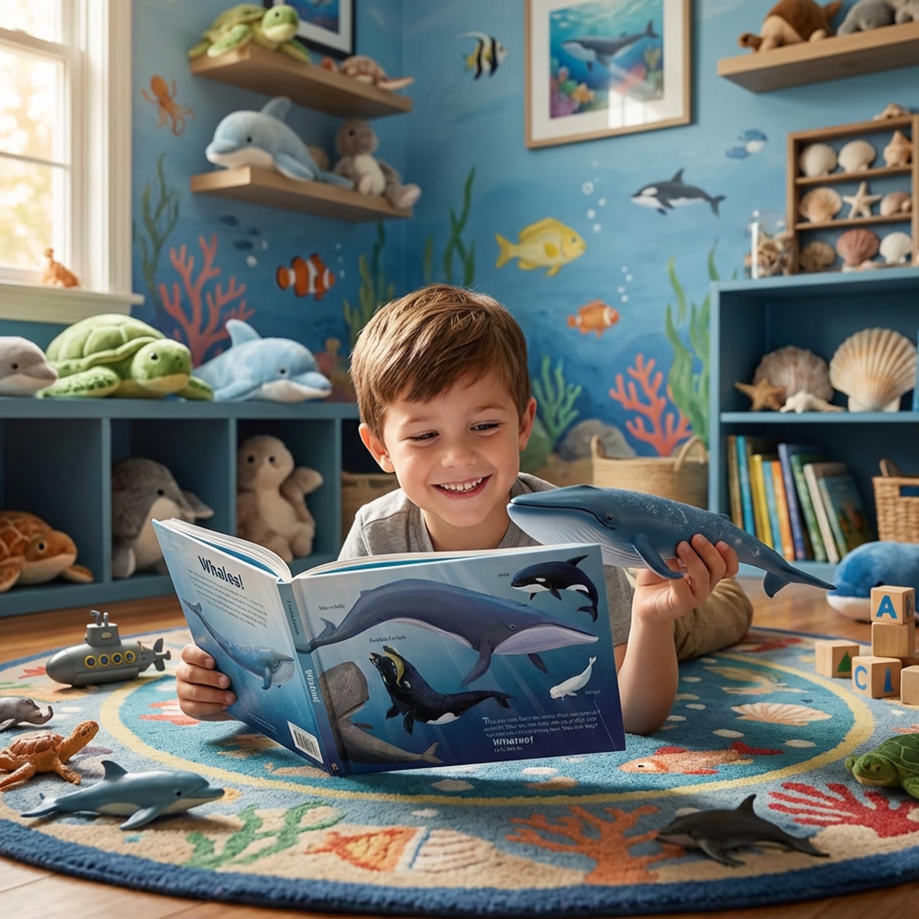 Gemini&Genius blue whale painting detail highlights lifelike ocean textures.